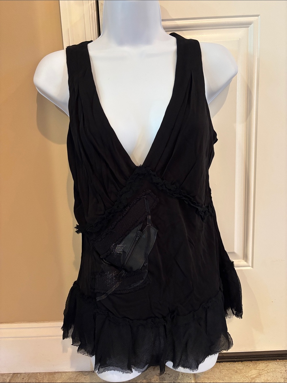Ellen Tracy Black V-Neck Ruffle Hem Camisole